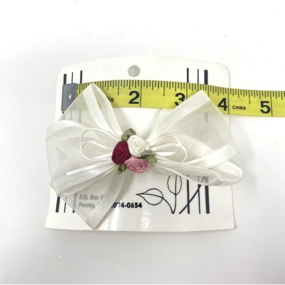 Nordstrom Papilon Kids Flower Girl White Sheer Satin Bow Hair Clip Rosettes - Picture 5 of 6